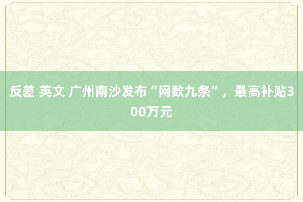 反差 英文 广州南沙发布“网数九条”，最高补贴300万元