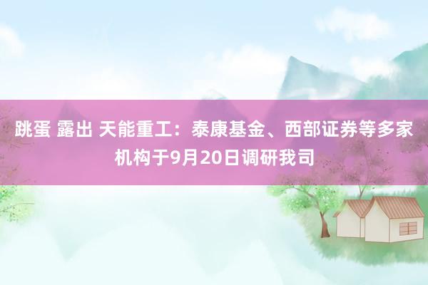 跳蛋 露出 天能重工：泰康基金、西部证券等多家机构于9月20日调研我司