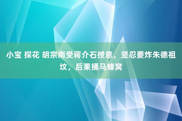 小宝 探花 胡宗南受蒋介石授意，坚忍要炸朱德祖坟，后果捅马蜂窝