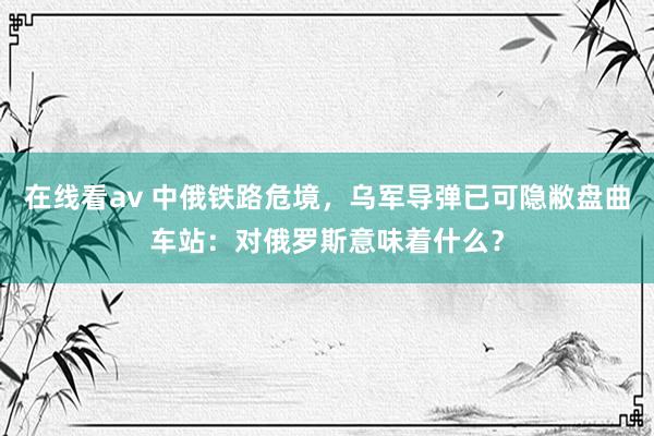 在线看av 中俄铁路危境，乌军导弹已可隐敝盘曲车站：对俄罗斯意味着什么？