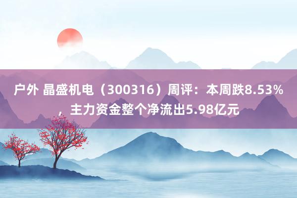 户外 晶盛机电（300316）周评：本周跌8.53%，主力资金整个净流出5.98亿元