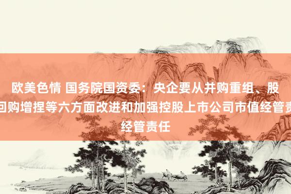 欧美色情 国务院国资委：央企要从并购重组、股票回购增捏等六方面改进和加强控股上市公司市值经管责任