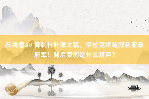 在线看av 背刺什叶派之弧，伊拉克终结叙利亚政府军！背后卖的是什么葫芦？