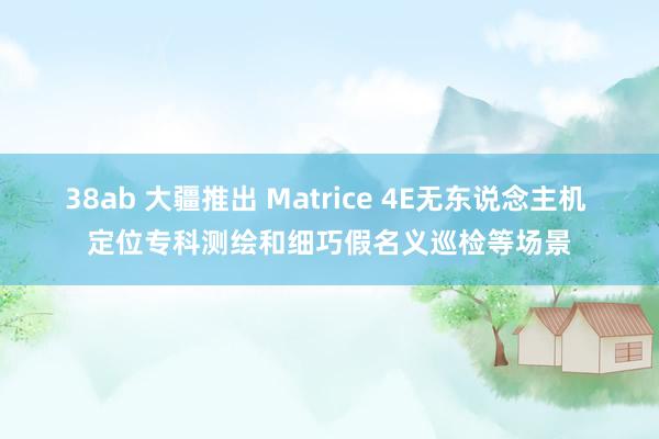 38ab 大疆推出 Matrice 4E无东说念主机 定位专科测绘和细巧假名义巡检等场景