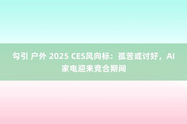 勾引 户外 2025 CES风向标：孤苦或讨好，AI家电迎来竞合期间